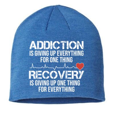 Addiction Vs Recovery Aa Na Heartbeat Clean Sober Life Funny Gift Sustainable Beanie