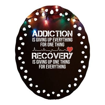 Addiction Vs Recovery Aa Na Heartbeat Clean Sober Life Funny Gift Ceramic Oval Ornament