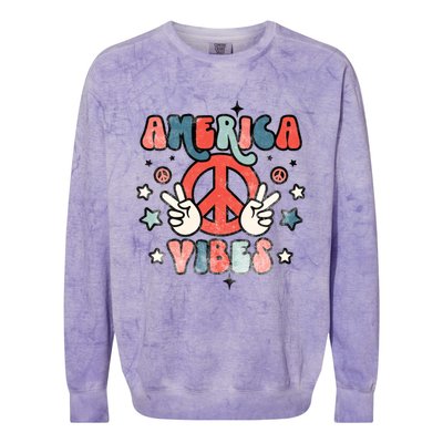 America Vibes Retro Distressed 4th Of July Vintage Graphic Gift Colorblast Crewneck Sweatshirt