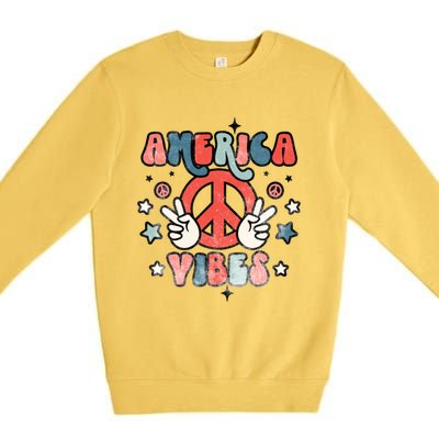 America Vibes Retro Distressed 4th Of July Vintage Graphic Gift Premium Crewneck Sweatshirt