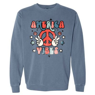 America Vibes Retro Distressed 4th Of July Vintage Graphic Gift Garment-Dyed Sweatshirt