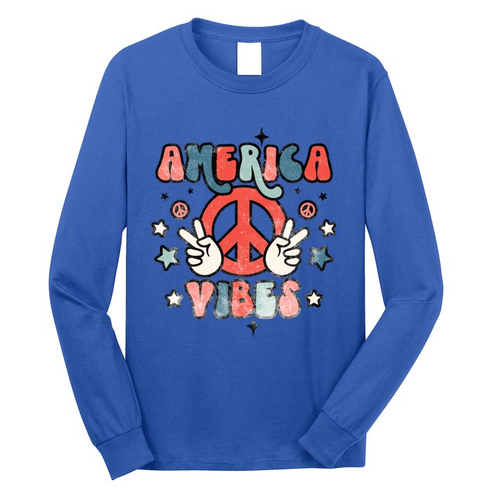 America Vibes Retro Distressed 4th Of July Vintage Graphic Gift Long Sleeve Shirt