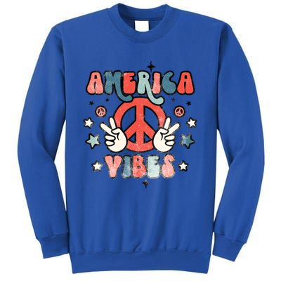 America Vibes Retro Distressed 4th Of July Vintage Graphic Gift Sweatshirt