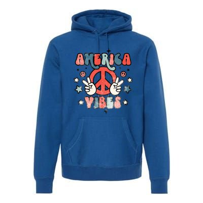 America Vibes Retro Distressed 4th Of July Vintage Graphic Gift Premium Hoodie