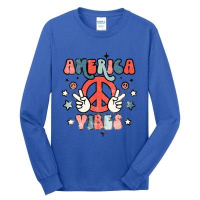 America Vibes Retro Distressed 4th Of July Vintage Graphic Gift Tall Long Sleeve T-Shirt