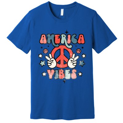 America Vibes Retro Distressed 4th Of July Vintage Graphic Gift Premium T-Shirt