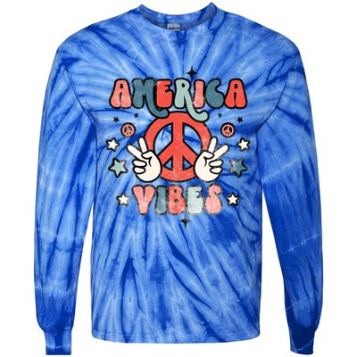 America Vibes Retro Distressed 4th Of July Vintage Graphic Gift Tie-Dye Long Sleeve Shirt