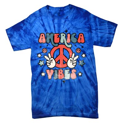 America Vibes Retro Distressed 4th Of July Vintage Graphic Gift Tie-Dye T-Shirt