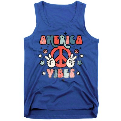 America Vibes Retro Distressed 4th Of July Vintage Graphic Gift Tank Top