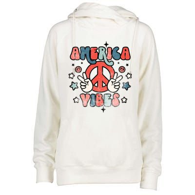 America Vibes Retro Distressed 4th Of July Vintage Graphic Cute Gift Womens Funnel Neck Pullover Hood