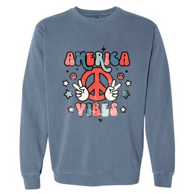 America Vibes Retro Distressed 4th Of July Vintage Graphic Cute Gift Garment-Dyed Sweatshirt