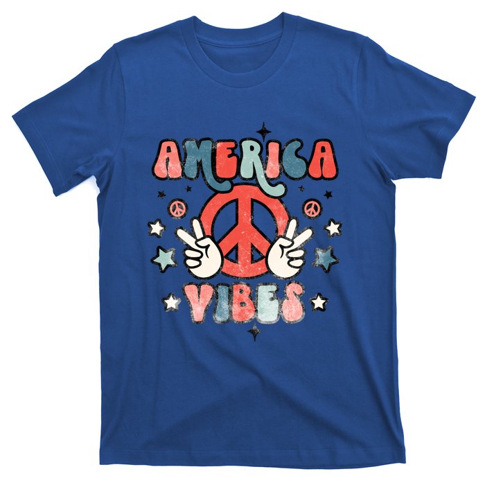 America Vibes Retro Distressed 4th Of July Vintage Graphic Cute Gift T-Shirt