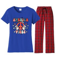 America Vibes Retro Distressed 4th Of July Vintage Graphic Cute Gift Women's Flannel Pajama Set