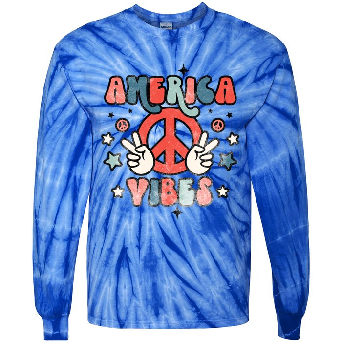 America Vibes Retro Distressed 4th Of July Vintage Graphic Cute Gift Tie-Dye Long Sleeve Shirt