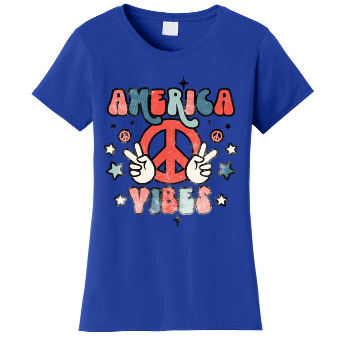 America Vibes Retro Distressed 4th Of July Vintage Graphic Cute Gift Women's T-Shirt