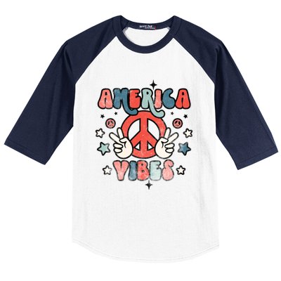 America Vibes Retro Distressed 4th Of July Vintage Graphic Cute Gift Baseball Sleeve Shirt