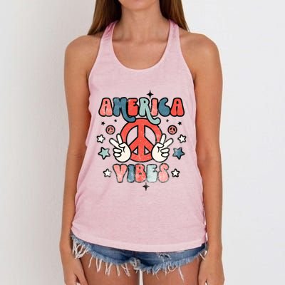 America Vibes Retro Distressed 4th Of July Vintage Graphic Cute Gift Women's Knotted Racerback Tank