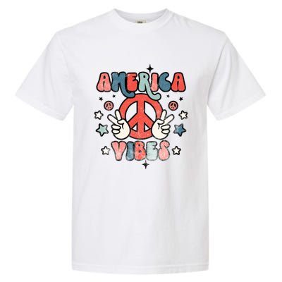 America Vibes Retro Distressed 4th Of July Vintage Graphic Cute Gift Garment-Dyed Heavyweight T-Shirt