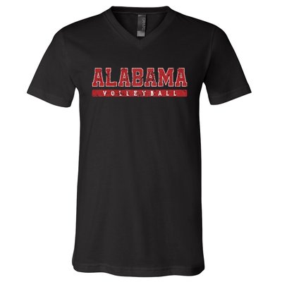 Alabama Volleyball Red Vintage Text V-Neck T-Shirt