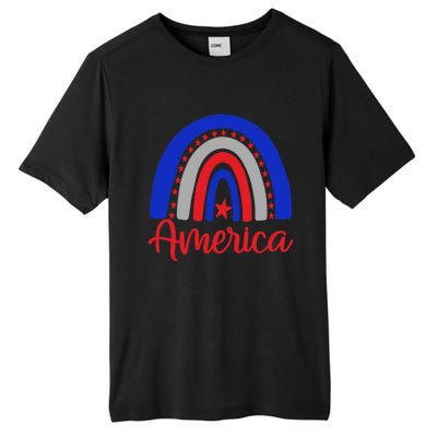 America Vintage Rainbow American Flag 4th Of July Patriotic Meaningful Gift Tall Fusion ChromaSoft Performance T-Shirt