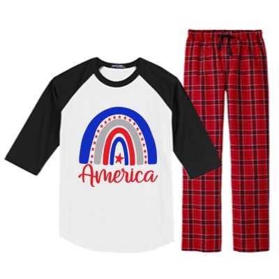 America Vintage Rainbow American Flag 4th Of July Patriotic Meaningful Gift Raglan Sleeve Pajama Set