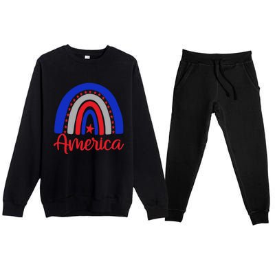 America Vintage Rainbow American Flag 4th Of July Patriotic Meaningful Gift Premium Crewneck Sweatsuit Set