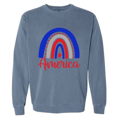 America Vintage Rainbow American Flag 4th Of July Patriotic Meaningful Gift Garment-Dyed Sweatshirt