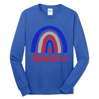 America Vintage Rainbow American Flag 4th Of July Patriotic Meaningful Gift Tall Long Sleeve T-Shirt