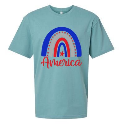 America Vintage Rainbow American Flag 4th Of July Patriotic Meaningful Gift Sueded Cloud Jersey T-Shirt