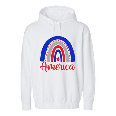 America Vintage Rainbow American Flag 4th Of July Patriotic Meaningful Gift Garment-Dyed Fleece Hoodie