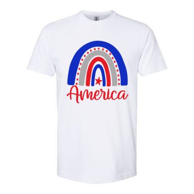 America Vintage Rainbow American Flag 4th Of July Patriotic Meaningful Gift Softstyle CVC T-Shirt