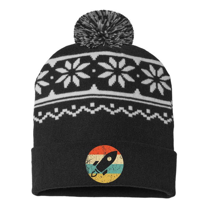 Astronaut Vintage Retro Space Ship USA-Made Snowflake Beanie