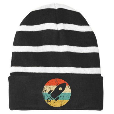 Astronaut Vintage Retro Space Ship Striped Beanie with Solid Band