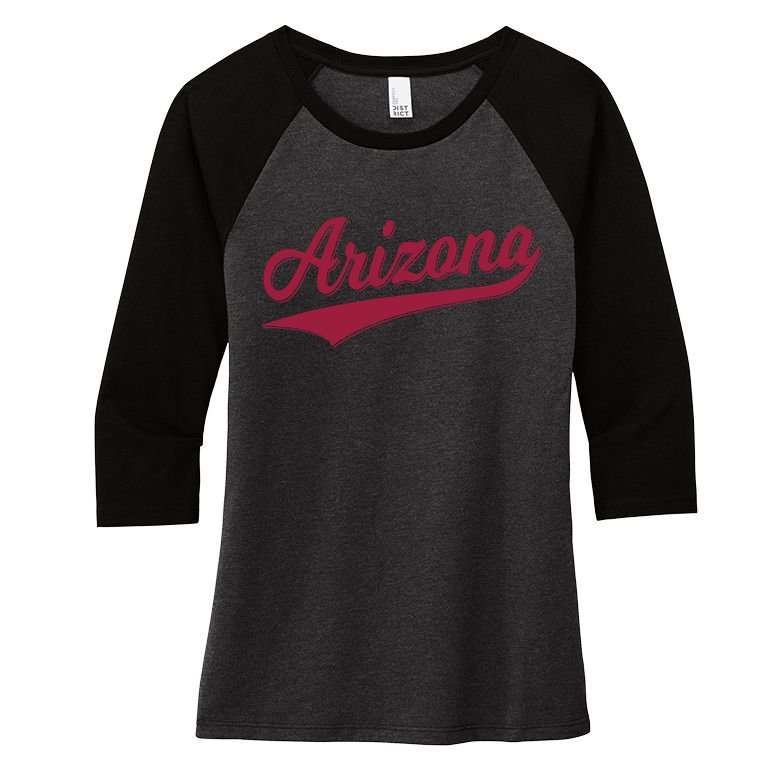 Arizona Varsity Script Classic Sports Jersey State Flag Women's Tri-Blend 3/4-Sleeve Raglan Shirt