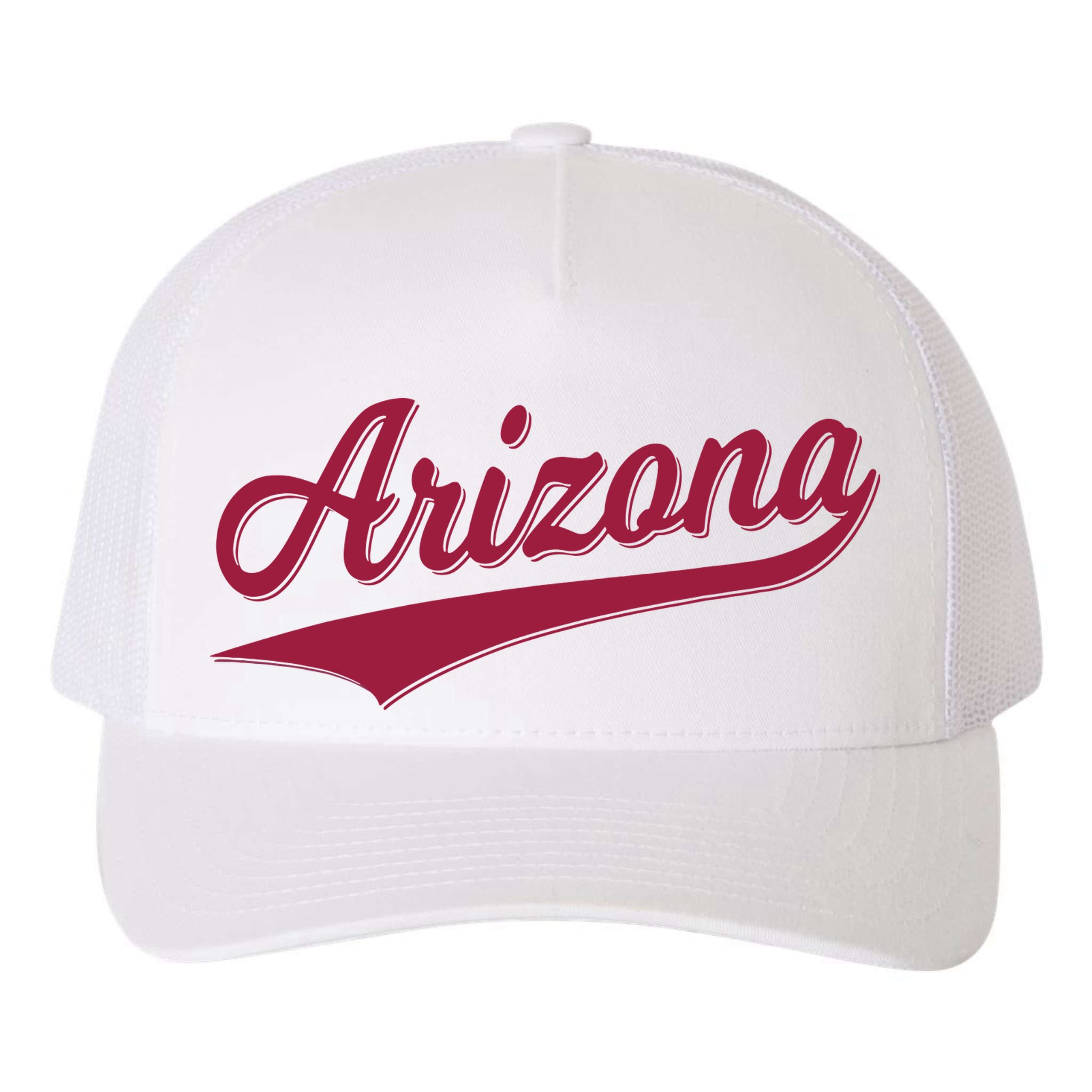 Arizona Varsity Script Classic Sports Jersey State Flag Yupoong Adult 5-Panel Trucker Hat