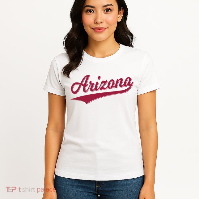 Arizona Varsity Script Classic Sports Jersey State Flag Womens T-Shirt