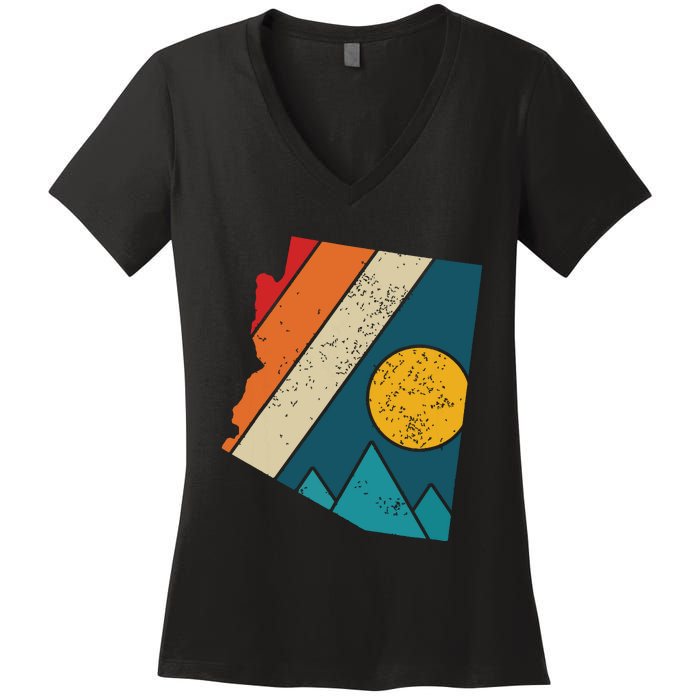 Arizona Vintage State Map Mountains Hiker Camping Pride Gift Women's V-Neck T-Shirt