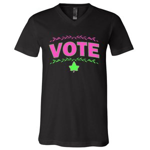 Aka Vote Sorority P.I.N.K. And Green Paraphernalia Voting V-Neck T-Shirt