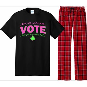 Aka Vote Sorority P.I.N.K. And Green Paraphernalia Voting Pajama Set