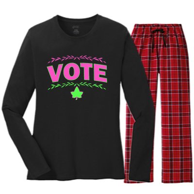 Aka Vote Sorority P.I.N.K. And Green Paraphernalia Voting Women's Long Sleeve Flannel Pajama Set 