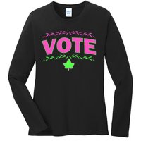 Aka Vote Sorority P.I.N.K. And Green Paraphernalia Voting Ladies Long Sleeve Shirt