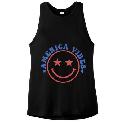 America Vibes Smiley 4th Of July Ladies PosiCharge Tri-Blend Wicking Tank