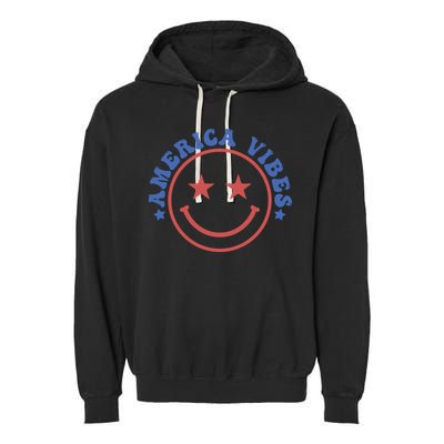 America Vibes Smiley 4th Of July Garment-Dyed Fleece Hoodie