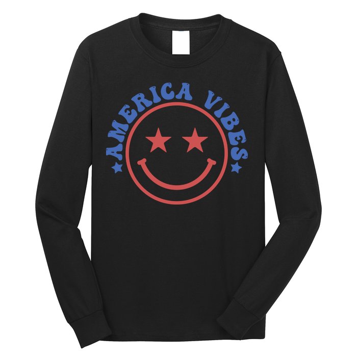 America Vibes Smiley 4th Of July Long Sleeve Shirt