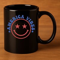 America Vibes Smiley 4th Of July 11oz C Handle Ceramic Mug