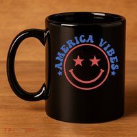 America Vibes Smiley 4th Of July 11oz C Handle Ceramic Mug