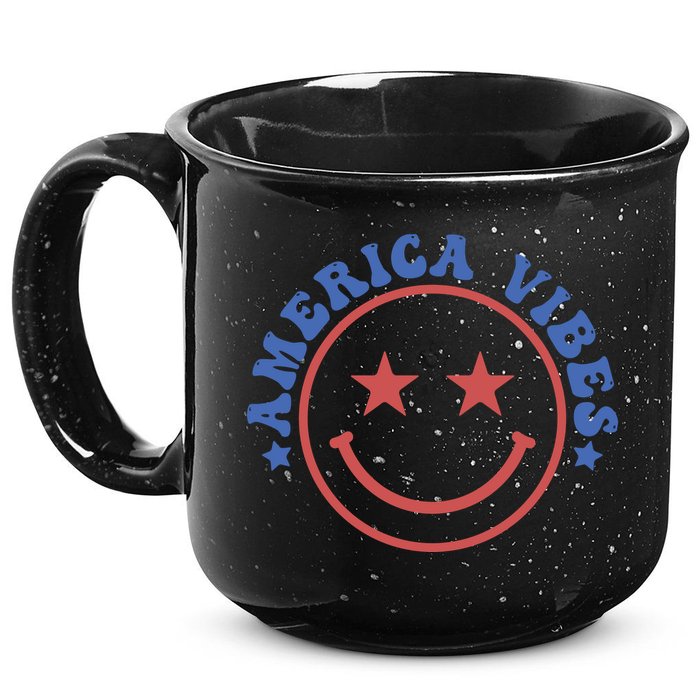 America Vibes Smiley 4th Of July 15oz Campfire Ceramic Mug