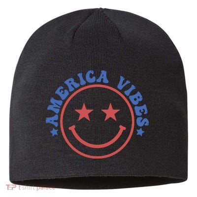 America Vibes Smiley 4th Of July Sustainable Beanie