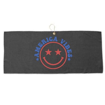 America Vibes Smiley 4th Of July Large Microfiber Waffle Golf Towel
