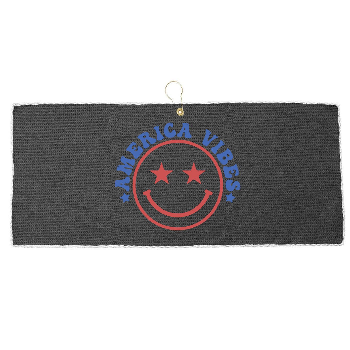 America Vibes Smiley 4th Of July Large Microfiber Waffle Golf Towel